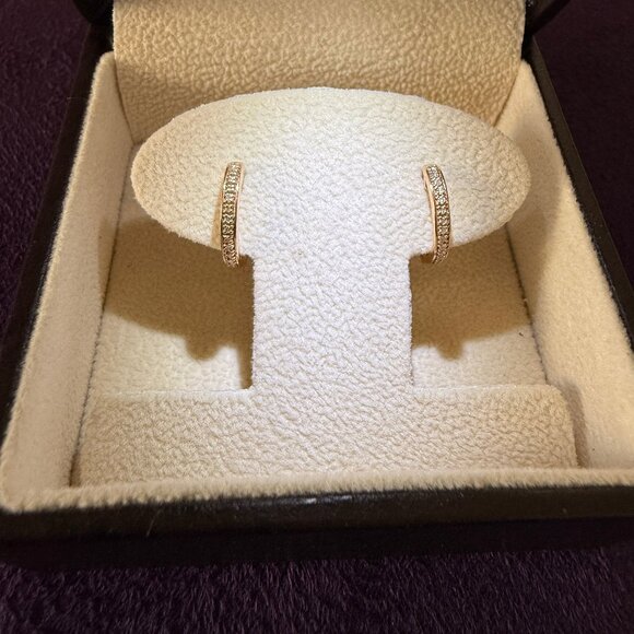 14k Rose Gold Diamond Pavé Hoop Earrings - Picture 2 of 11